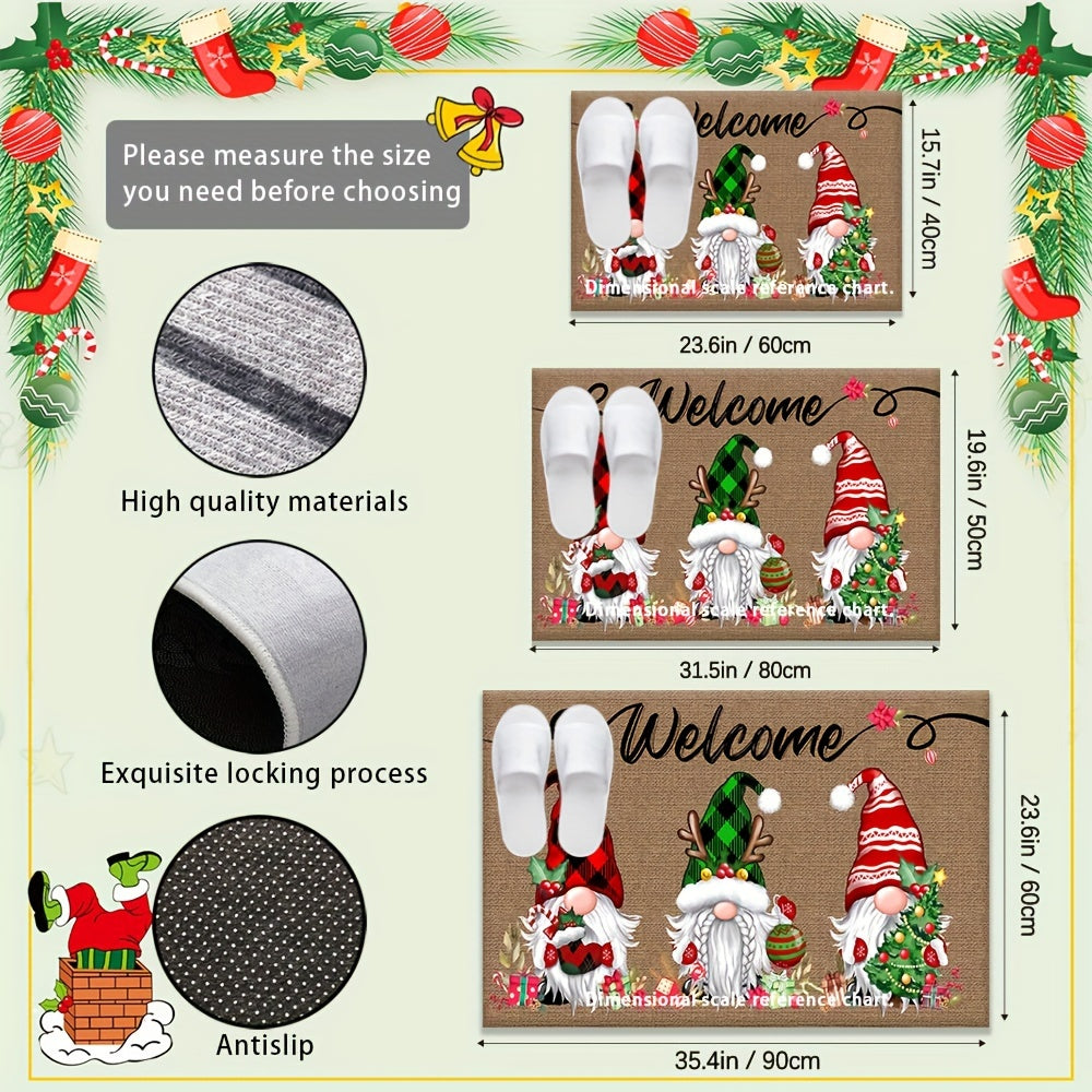 Christmas Gnome Doormat Non-Slip Machine Washable 6mm Thick Holiday Welcome Mat 100% Polyester Winter Home Decoration Indoor Outdoor Entry Rug - 19.6x31.4 and 31x47 Inch