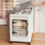 Oversized Clamshell Storage Box with Wheels 32 & 18 Gallon Large Capacity Folding Storage Cabinet Wardrobe Organizer for Clothing Bedding – Rolling Portable Closet Storage Bin with Universal Wheels