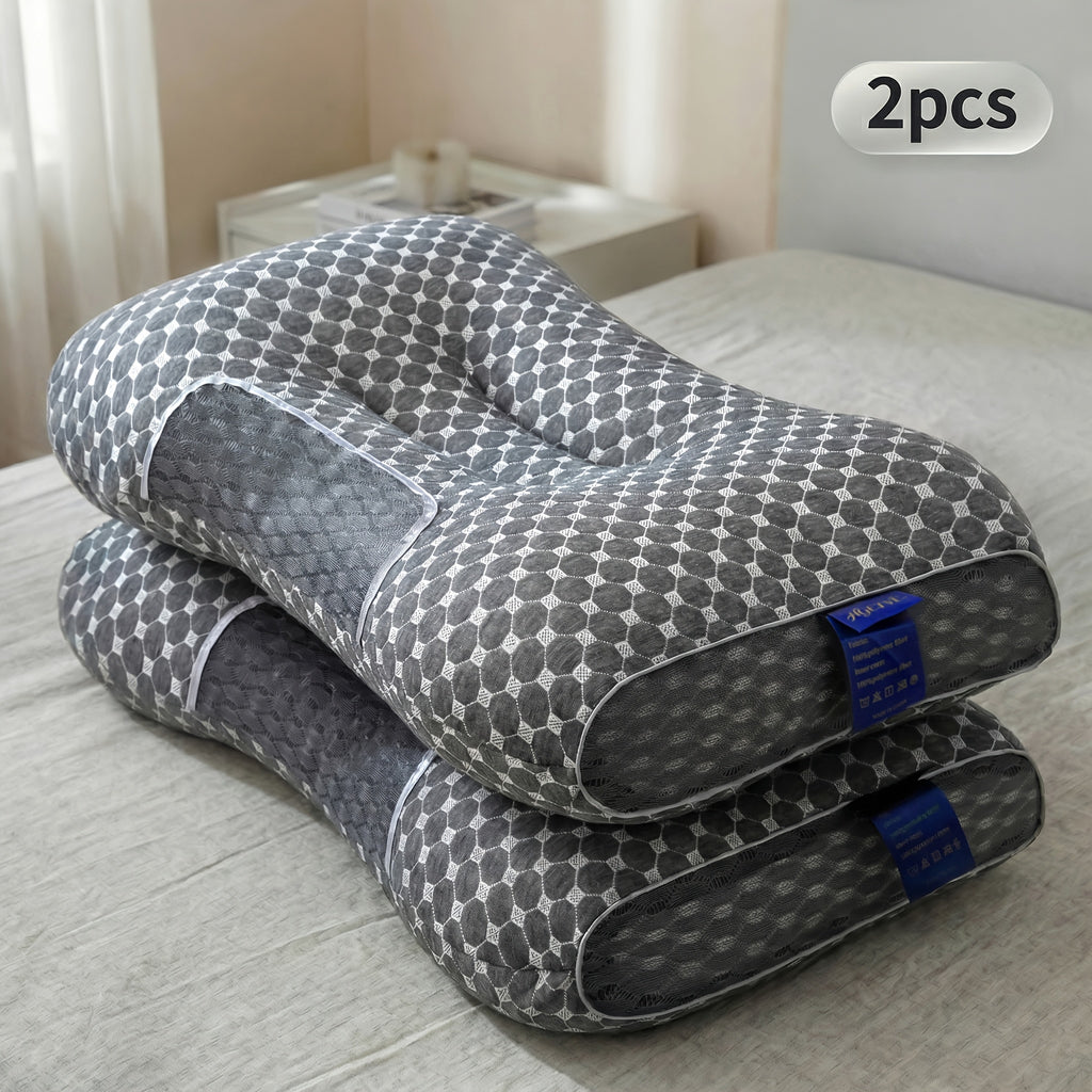 Ergonomic Neck Pillow 2-Pack with 3D Honeycomb Mesh Surface, Breathable Cooling Anti-Sweat Sleep Pillow, Soft Supportive Cushioning for Side and Back Sleepers