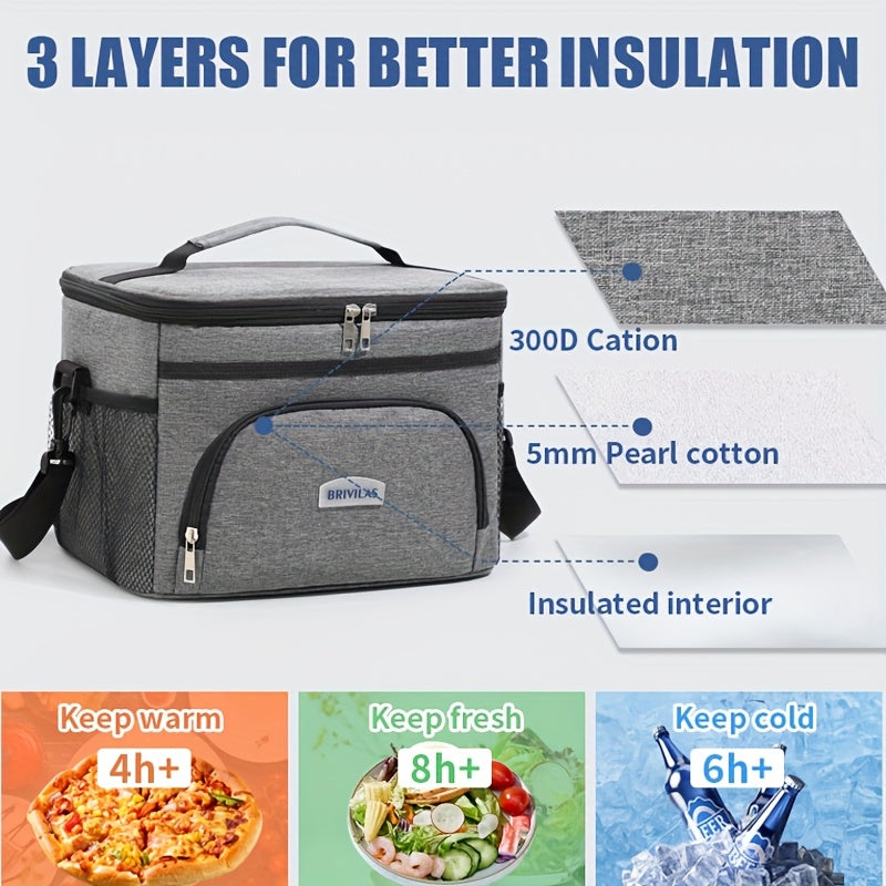 Large Capacity Insulated Lunch Bag Crossbody Shoulder Tote – Reusable Portable Cooler Bag for Work, Picnic, Camping & Travel