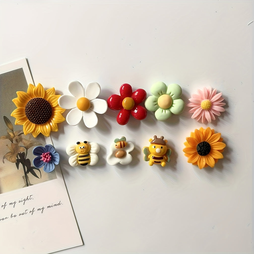 Fridge Magnets with Photo Message Holders Set of 5 – Flower & Bee Multicolor Oval Refrigerator Magnets for Home, Office & Holiday Gifts, Cute Decorative Photo Display Magnets