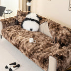 Gradient Faux Rabbit Plush Sofa Cover Non-Slip Furniture Protector – Armchair Loveseat 2 3 4 Seater Couch Cover, Armrest Backrest Pillow Case, 4 Colors 7 Sizes
