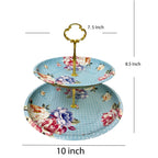 2 Tier Floral Metal Cake Stand Dessert Tower - Vintage Pastry Cupcake Serving Tray for Tea Party, Baby Shower, Birthday & Wedding Table Centerpiece Decoration