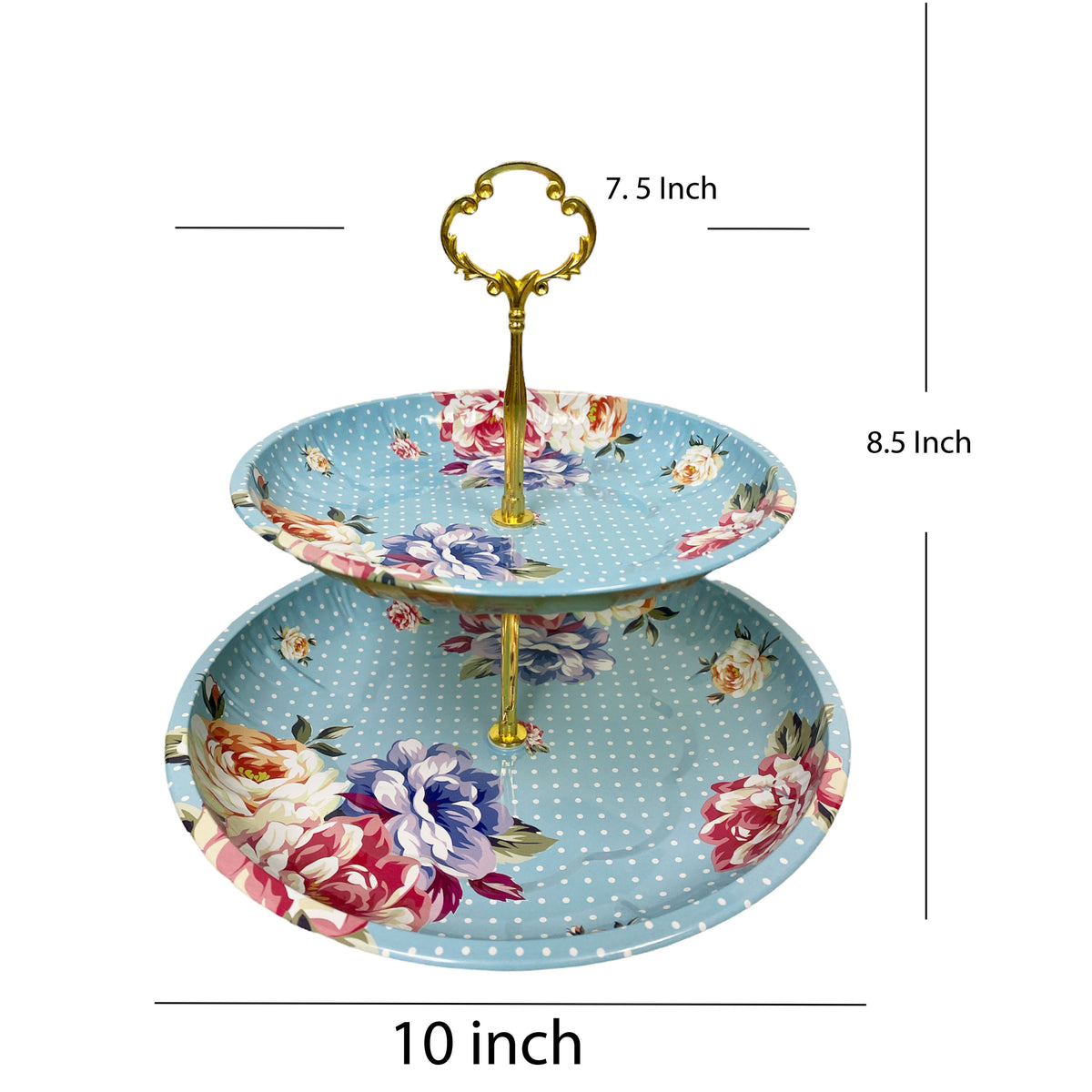 2 Tier Floral Metal Cake Stand Dessert Tower - Vintage Pastry Cupcake Serving Tray for Tea Party, Baby Shower, Birthday & Wedding Table Centerpiece Decoration