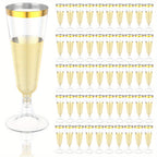 Plastic Champagne Flutes 50 Pack Gold Rim Shatterproof Reusable Wedding Party Glasses 5oz Clear PP Toasting Flute Set for Weddings Parties Buffets