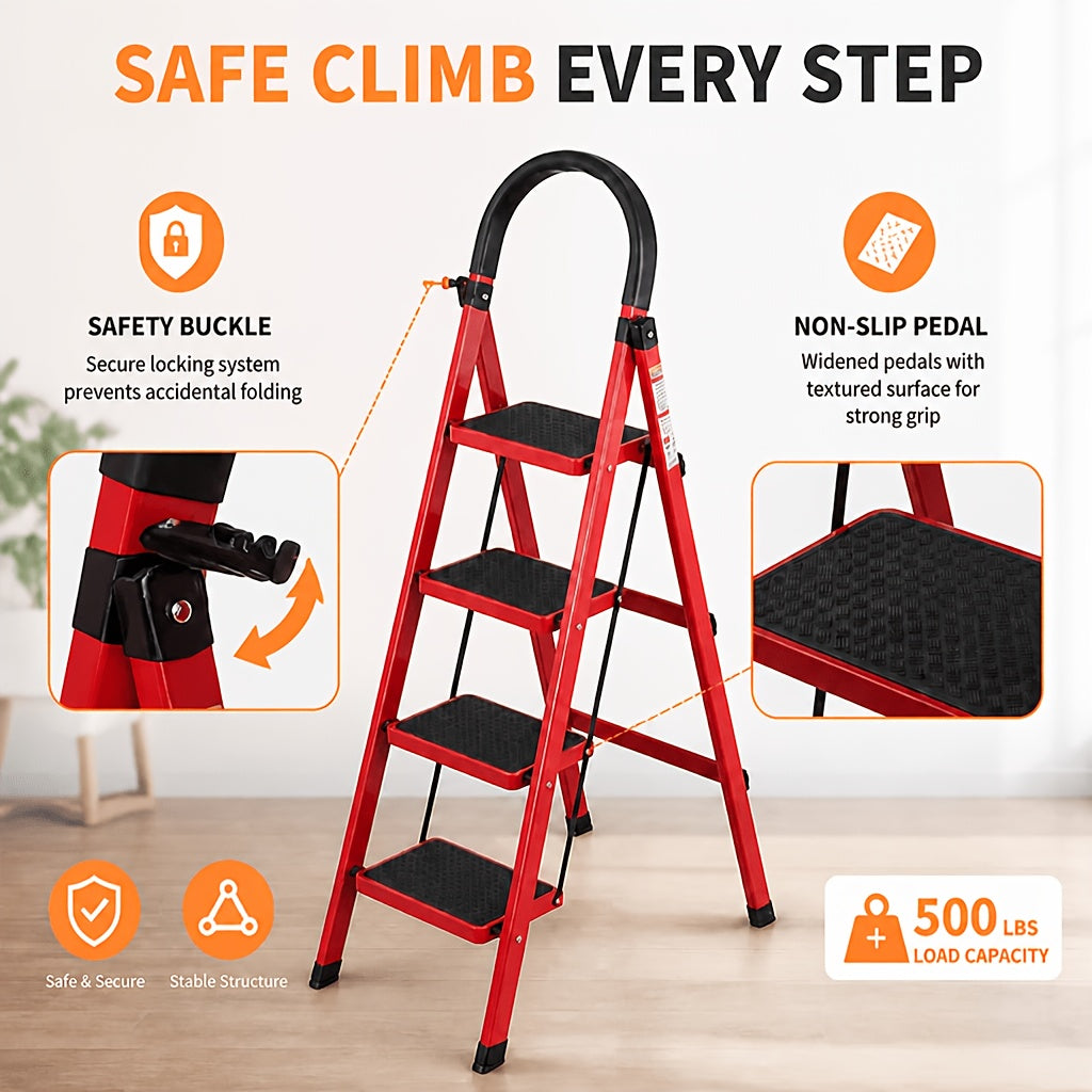 Heavy-Duty Folding Step Ladder 2 3 4 5 Step 500 Lbs Capacity Non-Slip Lightweight Portable Plastic Stepladder for Home and Industrial Use