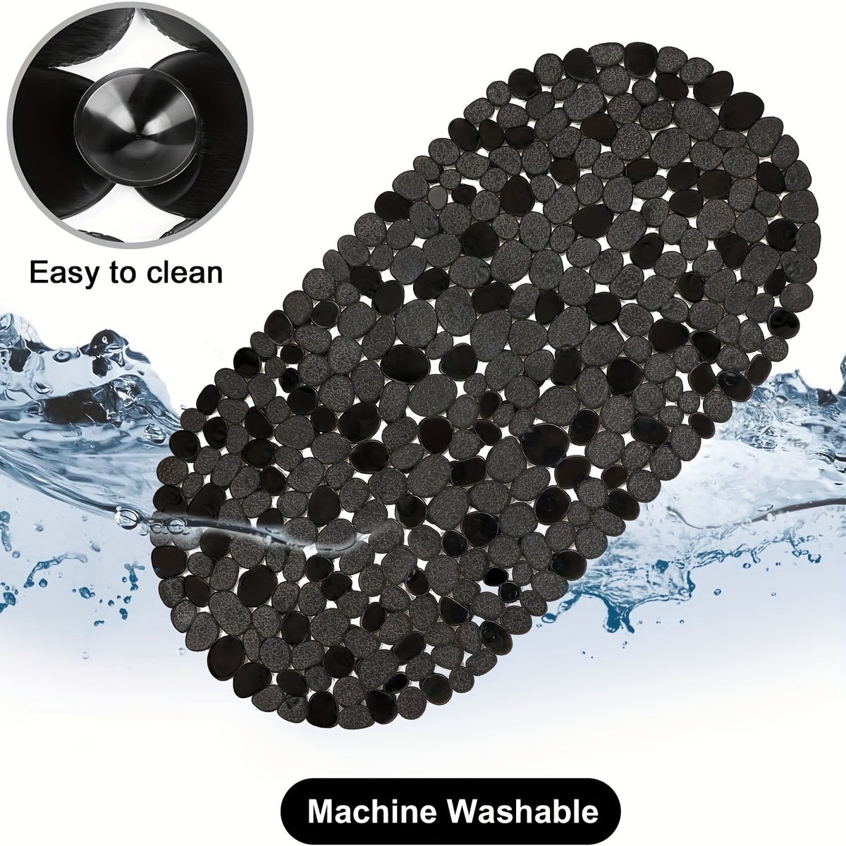 Non-Slip Bathtub Mat 27x14 Inch, Pebble Texture Suction Cup Shower Mat – Double-Sided Anti-Slip Soft PVC Tub Mat for Elderly & Kids, Machine Washable