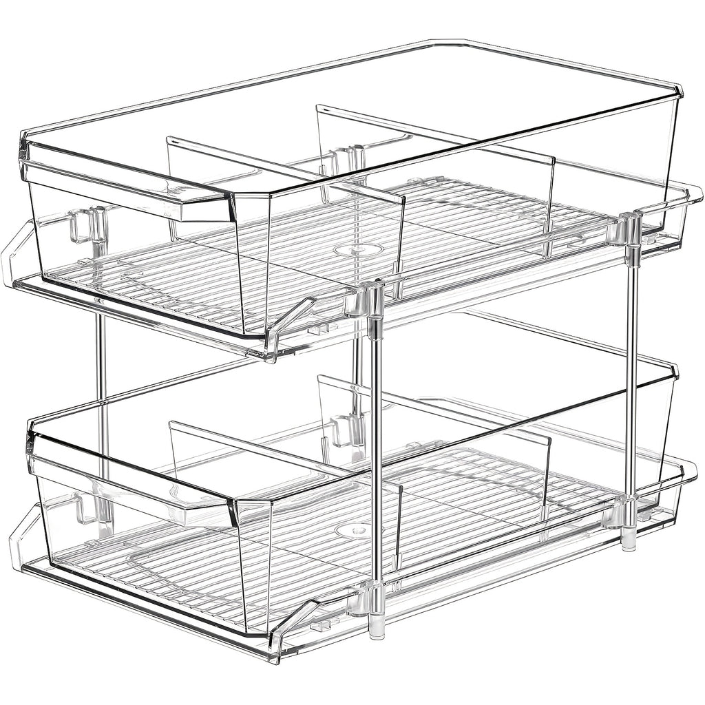 Transparent Pull-Out Storage Organizer – Double-Layer Slide-Out Cabinet Basket for Bathroom Vanity, Under-Sink & Kitchen, Space-Saving Plastic Shelf (1 or 2pcs)