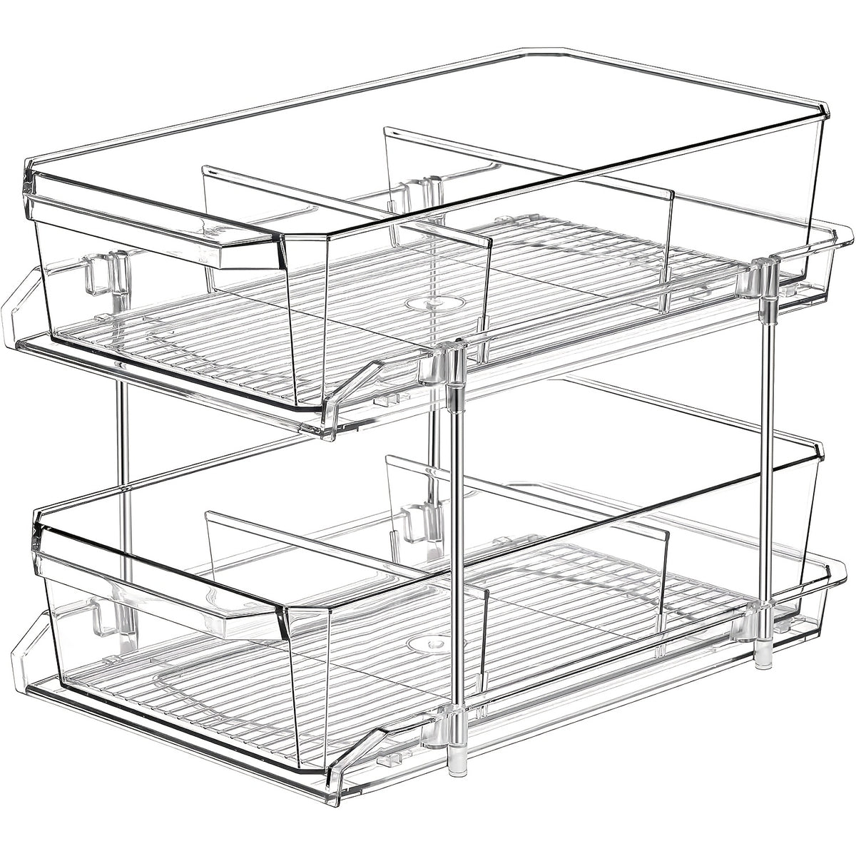 Transparent Pull-Out Storage Organizer – Double-Layer Slide-Out Cabinet Basket for Bathroom Vanity, Under-Sink & Kitchen, Space-Saving Plastic Shelf (1 or 2pcs)