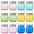 Colored Mason Jars 8oz with Metal Lids 12 Pack Regular Mouth Canning Jars for Jam Honey Pickling Food Storage - DIY Spice Jars for Wedding Favors Baby Shower Gifts Jelly