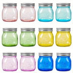 Colored Mason Jars 8oz with Metal Lids 12 Pack Regular Mouth Canning Jars for Jam Honey Pickling Food Storage - DIY Spice Jars for Wedding Favors Baby Shower Gifts Jelly