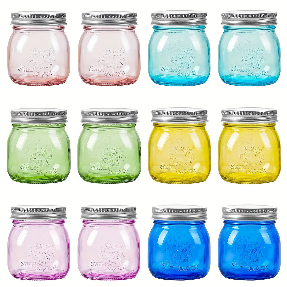 Colored Mason Jars 8oz with Metal Lids 12 Pack Regular Mouth Canning Jars for Jam Honey Pickling Food Storage - DIY Spice Jars for Wedding Favors Baby Shower Gifts Jelly