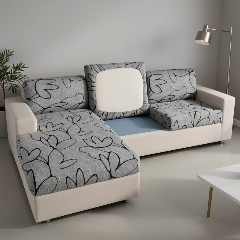Floral Pattern Sofa Cover Breathable Soft Machine Washable All Season Light Grey Fits 1 to 4 Seater Chaise Longue and Backrest Options