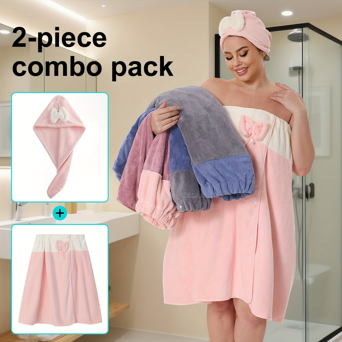 Adjustable Bath Wrap Skirt Set with Triangular Hair Drying Cap – Sizes S-XXXXL Spa Towel Wrap for Women, Home, Travel & Steam Room
