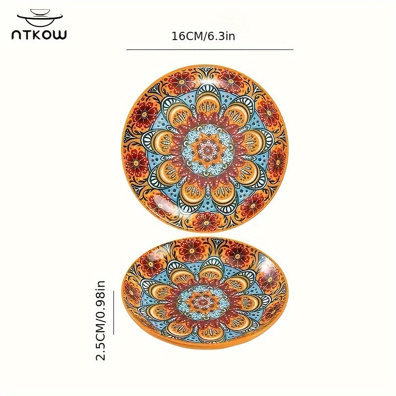 Bohemian Underglaze Ceramic Plate Set 6-Piece – 6 Inch Hand-Painted Shallow Plates for Fruits, Appetizers & Side Dishes | Lightweight & Microwave Safe Boho Dinnerware