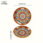 Bohemian Underglaze Ceramic Plate Set 6-Piece – 6 Inch Hand-Painted Shallow Plates for Fruits, Appetizers & Side Dishes | Lightweight & Microwave Safe Boho Dinnerware