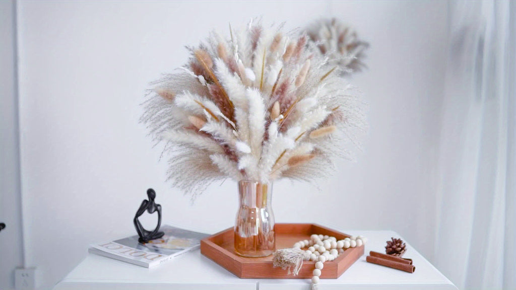 Pampas Grass Decor Bouquet 120pcs Natural Dried Boho Floral Arrangement | Rustic Centerpiece for Wedding Table Decor, Living Room, Boho Home Decor & Farmhouse Aesthetic