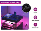 LED Nightstand with Charging Station USB Ports Outlets High Gloss Adjustable LED Lights 2 Storage Drawers Wood End Table Bedroom Living Room White Black 1pc or 2pcs