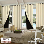 100% Blackout Curtains 4-Panel – Coated Lining Grommet Top for Total Darkness, Privacy Drapes for Bedroom Living Room Kitchen Bathroom, 8 Colors 9 Sizes
