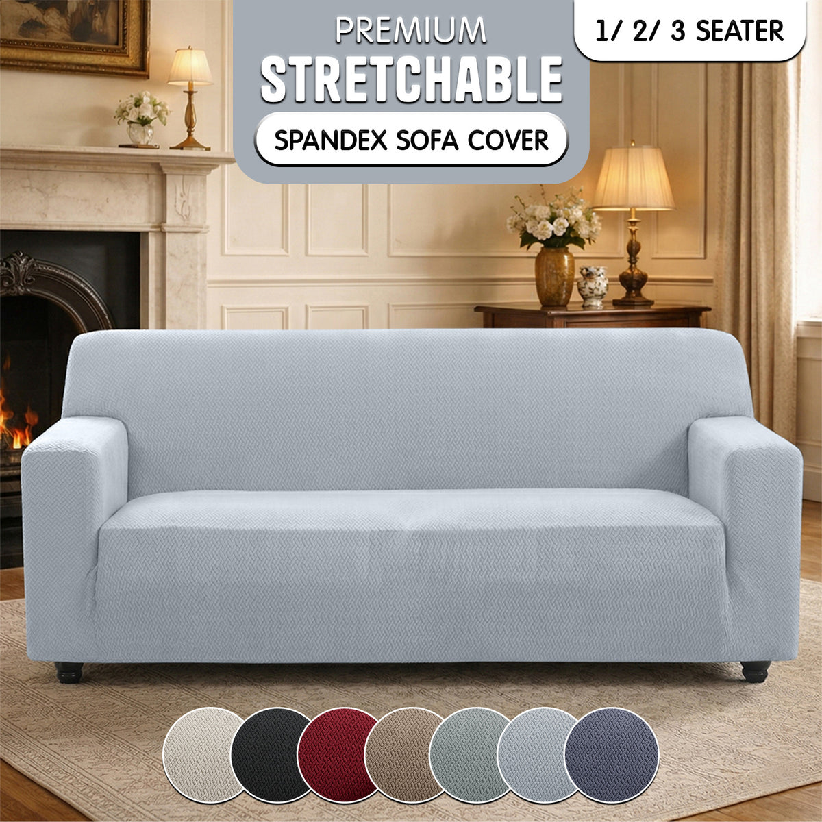 Luxury Spandex Sofa Cover Anti-Slip – Wrinkle-Free Elastic Couch Slipcover, Pet & Scratch-Proof, Machine Washable, All-Season, 7 Colors, 1/2/3 Seater, Living Room Home Decor