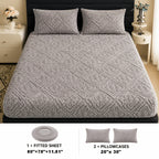 Embossed Fitted Sheet Set Super Soft Deep Pocket - European Texture Bed Sheets All Season, Machine Washable, Optional Pillowcases, Twin Full Queen King Sizes, 5 Colors Bedroom Bedding