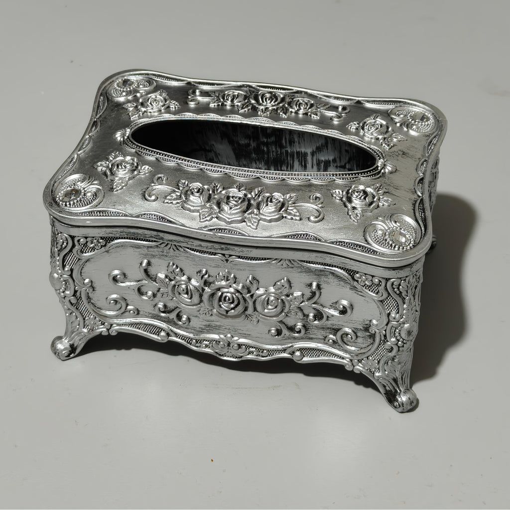 European Retro Luxury Tissue Box Cover | Decorative Antique-Style Facial Tissue Holder for Living Room, Bathroom & Restaurant | Antique Gold, Silver or Vintage Red