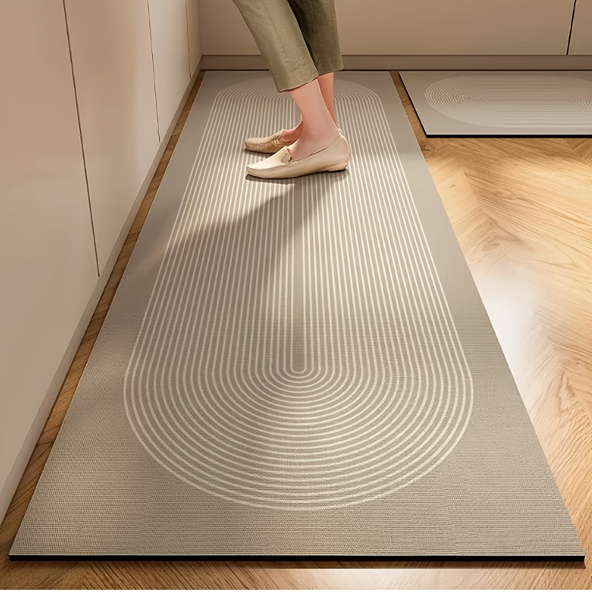 Nordic Style Kitchen Mat Thickened Absorbent Non-Slip Rubber Backing Floral Beige Brown 2 Sizes – Durable High Traffic Floor Mat