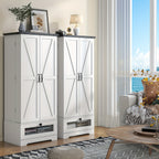 55 Inch Pantry Cabinet Kitchen Storage Cabinet with Adjustable Shelves and Drawer Wooden Buffet Cupboard for Kitchen Living Room Bathroom Dining Room Black White Brown