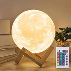 RGBW LED Moon Lamp 6.1 Inch with Remote Control & Wooden Stand – 16-Color 3D Printed Realistic Night Light, USB Powered Bedside Lamp for Bedroom, Room Decor, Birthday Gift for Women, Moms & Friends