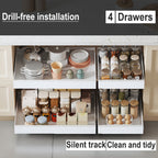 Slide-Out Cabinet Organizer Drawer – Heavy Duty 2 or 4 Drawer, 17" Deep Expandable 12.6"-20.6" Wide, Ultra-Quiet Rails, Anti-Rust Carbon Steel, Adhesive or Drill Mount for Kitchen, Bathroom & Garage