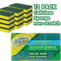 Cellulose Sponges Non-Scratch Dual-Sided with Scouring Pad Bulk Pack 12 18 or 27 Count for Dishes Kitchen Bathroom Glass Non-Stick Cookware