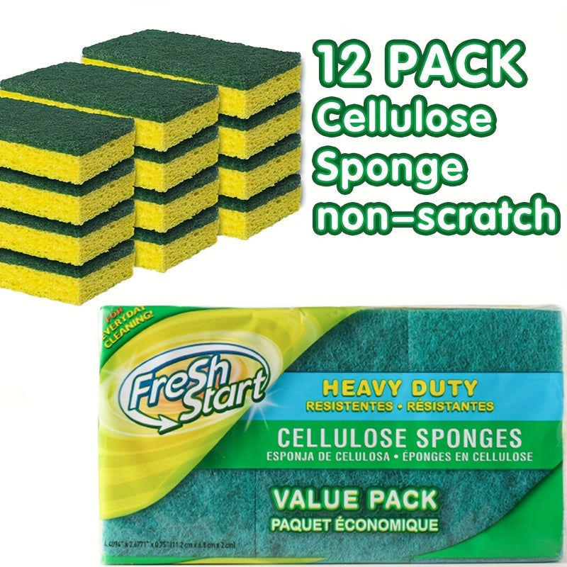 Cellulose Sponges Non-Scratch Dual-Sided with Scouring Pad Bulk Pack 12 18 or 27 Count for Dishes Kitchen Bathroom Glass Non-Stick Cookware