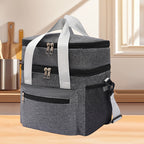 Large Capacity Insulated Lunch Bag with Shoulder Strap Double Pocket Thickened Cooler Tote for Work School Picnic Beach Men Women Black Grey Burgundy