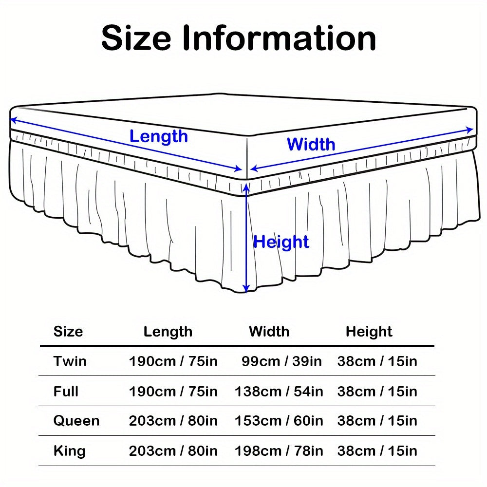 Elastic Wrap Around Bed Skirt No-Lift, 15 Inch Drop Microfiber Dust Ruffle, 30 Fade-Resistant Colors, Machine Washable, Twin Full Queen King Size