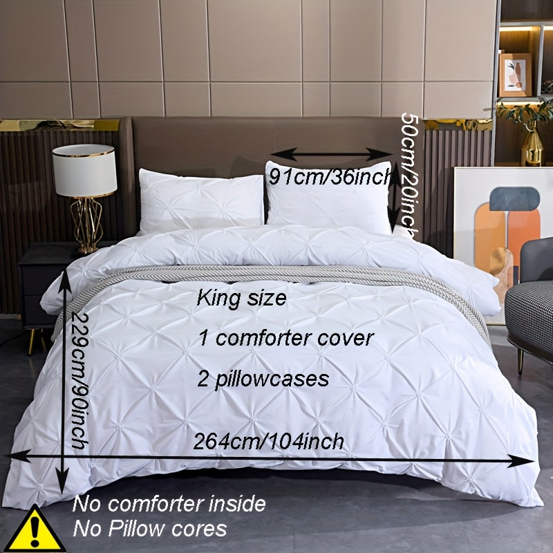 Wedding Duvet Cover Set with Embroidery Pleated Detail – 2 & 3 Piece White Luxury Bedding Set, Twin Full Queen King Sizes, Elegant Bridal Bedroom Décor, No Comforter No Pillow Cores Included