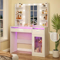 Vanity Desk with Lighted Mirror | 3-Color LED Lights, Multiple Drawers, Open Storage & Power Outlet – White Bedroom Makeup Vanity