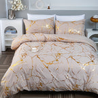 Duvet Cover Set Queen King Twin Full - Bronzing Texture Soft Breathable Bedding, 3-Piece with Pillowcases, All-Season Luxury Bedroom Decor, White Khaki Black