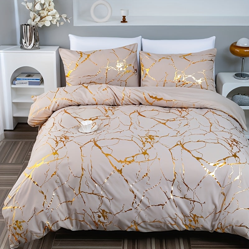 Duvet Cover Set Queen King Twin Full - Bronzing Texture Soft Breathable Bedding, 3-Piece with Pillowcases, All-Season Luxury Bedroom Decor, White Khaki Black