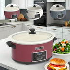 Large Digital Slow Cooker 6QT & 8QT with Stoneware Pot, Programmable Keep Warm Function, One-Touch Digital Display, 240W — Family Dinners, Roasts & Stews, Red White Black Blue