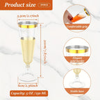 Plastic Champagne Flutes 50 Pack Gold Rim Shatterproof Reusable Wedding Party Glasses 5oz Clear PP Toasting Flute Set for Weddings Parties Buffets
