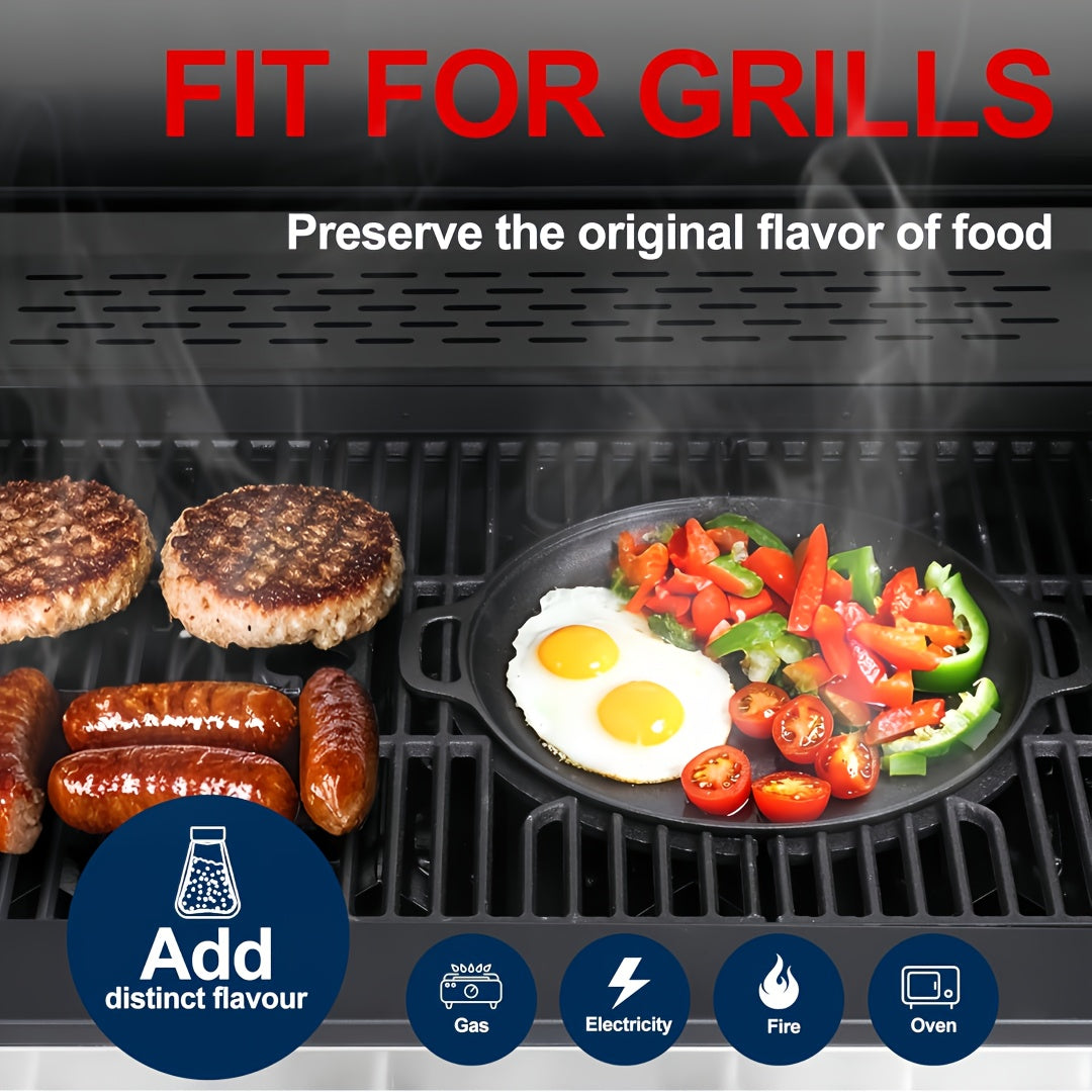 Pre-Seasoned Cast Iron Skillet 14 Inch Dual Loop Handles Nonstick Pizza Pan BBQ Pancake Griddle Oven Stovetop Grill Campfire Safe Even Heating