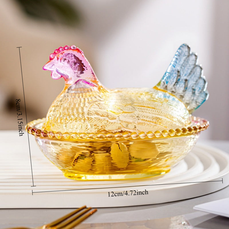 Chicken-Shaped Glass Storage Jar with Lid - Decorative Pearl Hen Glass Candy Jar for Desktop Snack Storage and Home Decor - Unique Kitchen Accent and Housewarming Gift