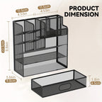 Mesh Desk Organizer with Drawer & Pen Holder – Multifunctional Desktop Organizer for Office Art Supplies, Accessories Storage, Desk Caddy for Home Office School Workspace