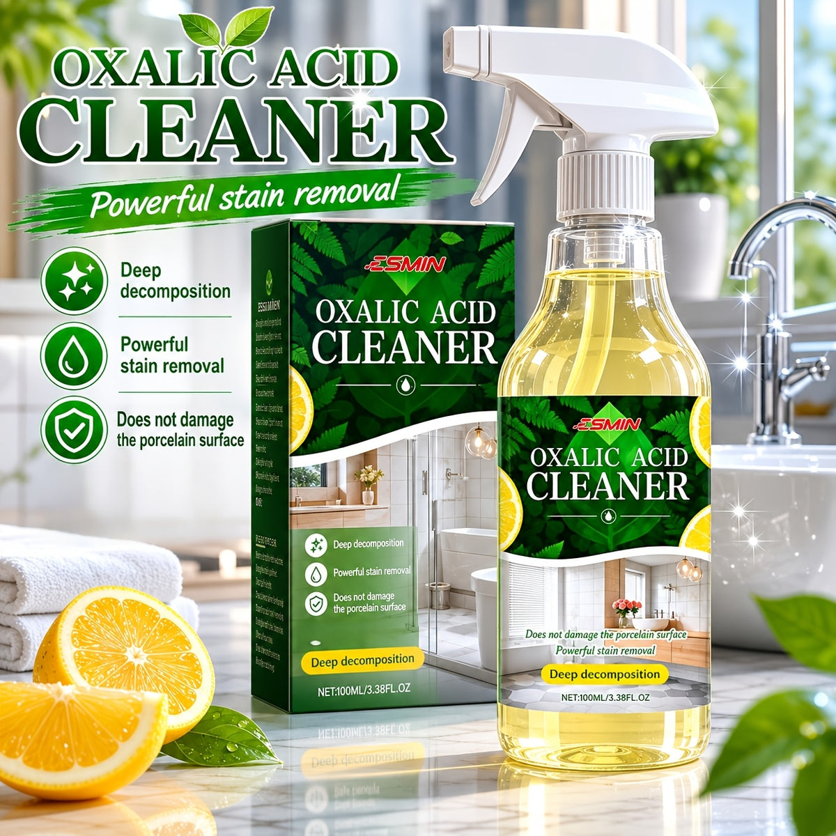 Oxalic Acid Cleaning Spray – Powerful Stain & Urine Remover for Toilets, Bathrooms, Shower Rooms & Floors