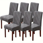 Stretch Jacquard Dining Chair Covers 4/6 Pack – Polar Fleece Slipcovers with Elastic Band, Removable Washable Chair Protector for Dining Room Kitchen Hotel Restaurant Home Decor