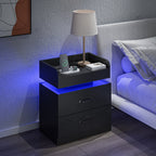 Nightstand with Charging Station LED Lights and 2 Drawers Bedside Table for Bedroom Living Room White Black Grey 1pc or 2pcs Set