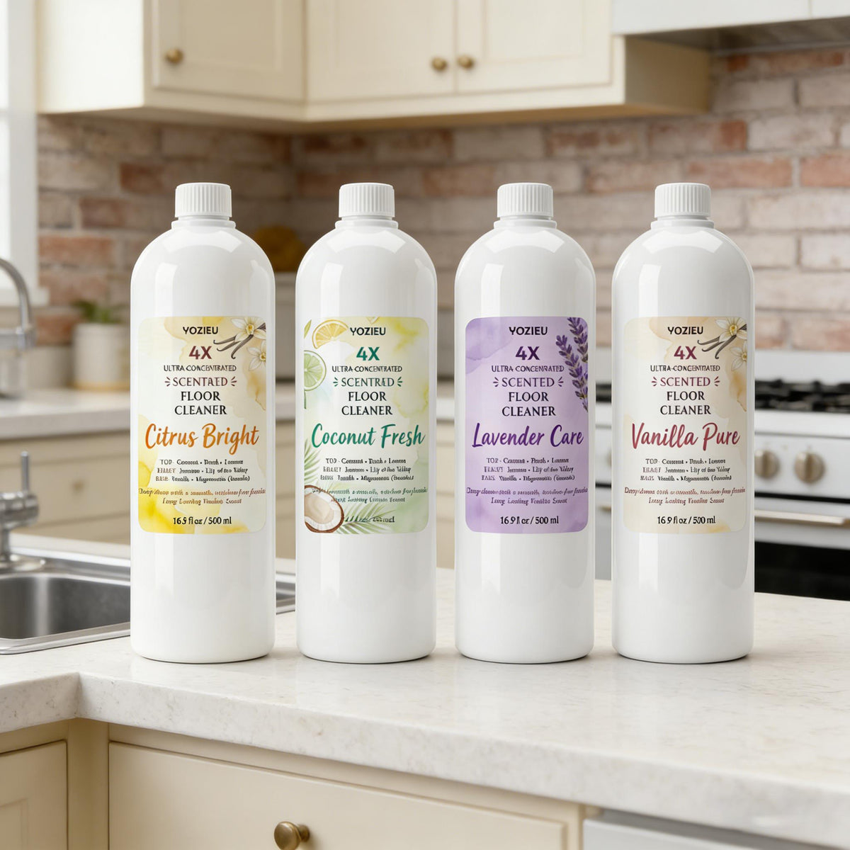 4x Concentrated Liquid Floor Cleaner 500ml - Pet-Friendly, Scented, Cleans & Deodorizes, No Watermarks, Multi-Surface Formula - Lavender, Citrus, Vanilla Lemon & Coconut Scents