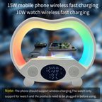 RGB Night Light 6 in 1 Wireless Speaker Alarm Clock Wireless Charging Phone Watch Temperature Display Bedroom Teen Gift Halloween Christmas Decor Black White