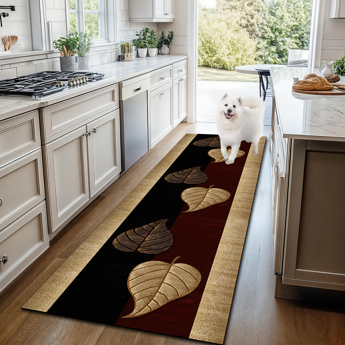 Luxury Velvet Carpet Leaf Pattern Machine Washable Slip-Resistant – Soft Plush Rug for Hallway, Bedroom, Kitchen & Bathroom | Multiple Sizes