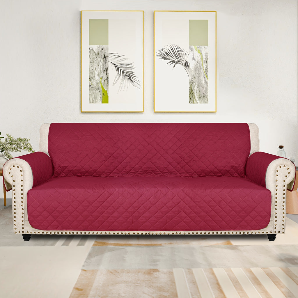 Universal Fit Sofa Slipcover Protector Washable 3 4 Seater, 5-Layer Quilted Pet-Friendly Couch Cover with Elastic Straps – Recliner & Loveseat Compatible, Non-Slip Furniture Protector for Living Room